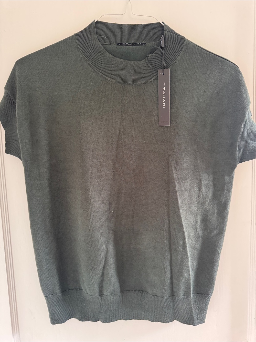 T Tahari Olive Green Short-Sleeve Knit Sweater